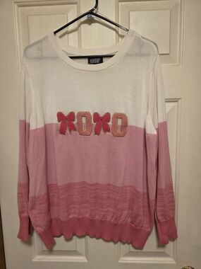 Feeling Festive Pink and White XOXO Crewneck Sweater Size XXL